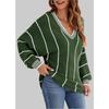 New Autumn and Winter Knitted Sweater Women's Top V-neck Contrasting Color Striped Pullover Loose Sweater Women
