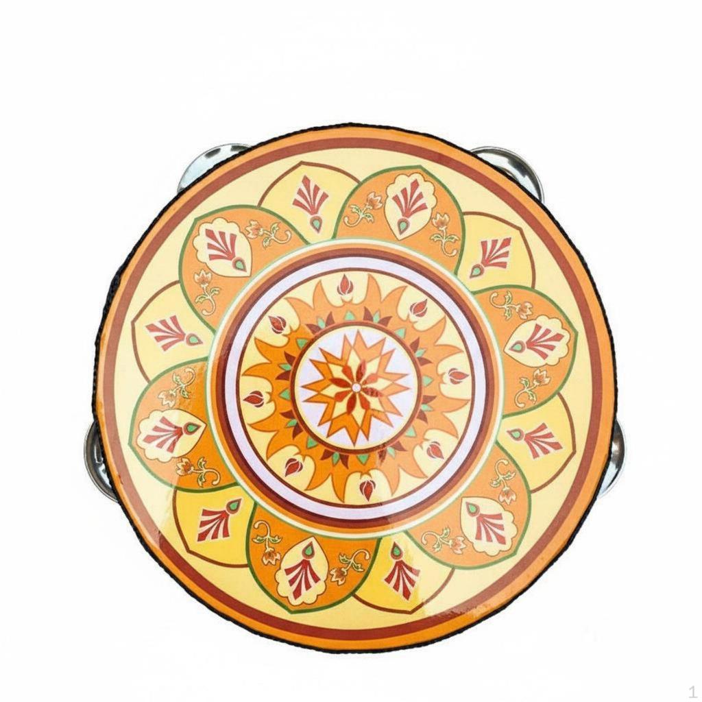 Jingling Tambourine Traditional Artistic Print Headed Educational Toy Dance Accessory for