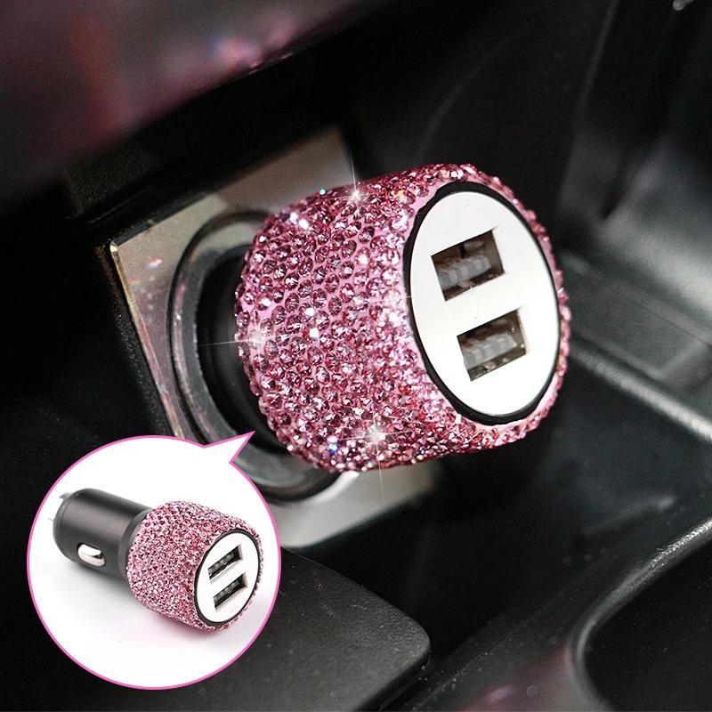 Car Charger Diamond-mounted Car Phone Safety Hammer Charger Dual USB Fast-Charged Diamond Auto Phone Aluminum Alloy Charger