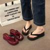 Thick-soled Foot-pinch Flip-flops Shoes Women's Shoes Outer Wear 2025 Spring and Summer New Fashion Heightening French Foot-pinch Cool Slippers