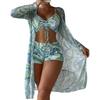 3 Pcs/Set Bikini Cover Up Set Long Sleeves Contrast Color Cover Up Spaghetti Strap