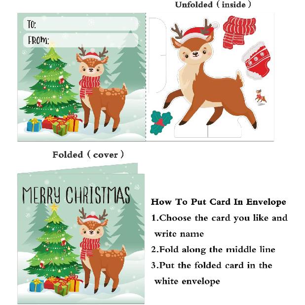 PETCEE 30PCS Christmas Craft Cards for Kids Christmas Gifts Card with Envelopes Santa Deer Snowman Pop Up Card Xmas Exchange Cards for Family Friends