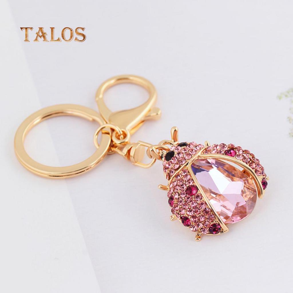 Women Cute Ladybug Shape Crystal Stone Keychain Keys Ring Chain Holder Bag Decor Suspension Trinket
