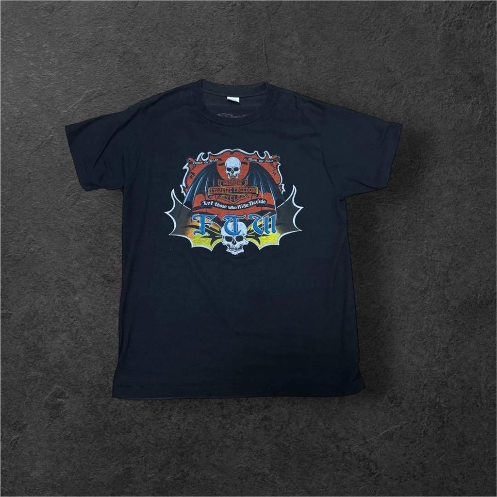 Harley-Davidson Skull Bat Graphic T-Shirt M Vintage Streetwear Black