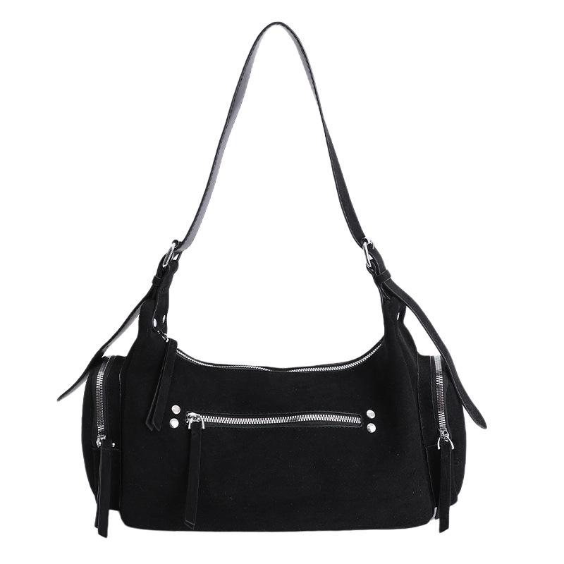 PU Suede Hobo Bag Women's Fashion Shoulder Tote with Multiple Zip Pockets Casual Everyday Handbag