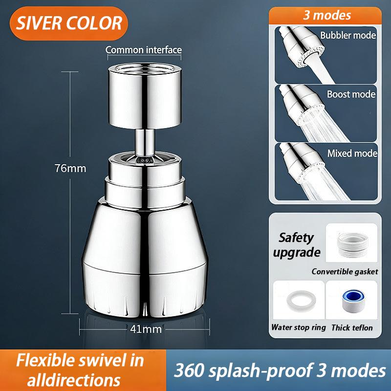 

Stainless Steel 304 High-Pressure Kitchen Faucet 3 Water Spray Modes Flexible 360° Swivel Simple Installation Secure And Durable Short серебряный