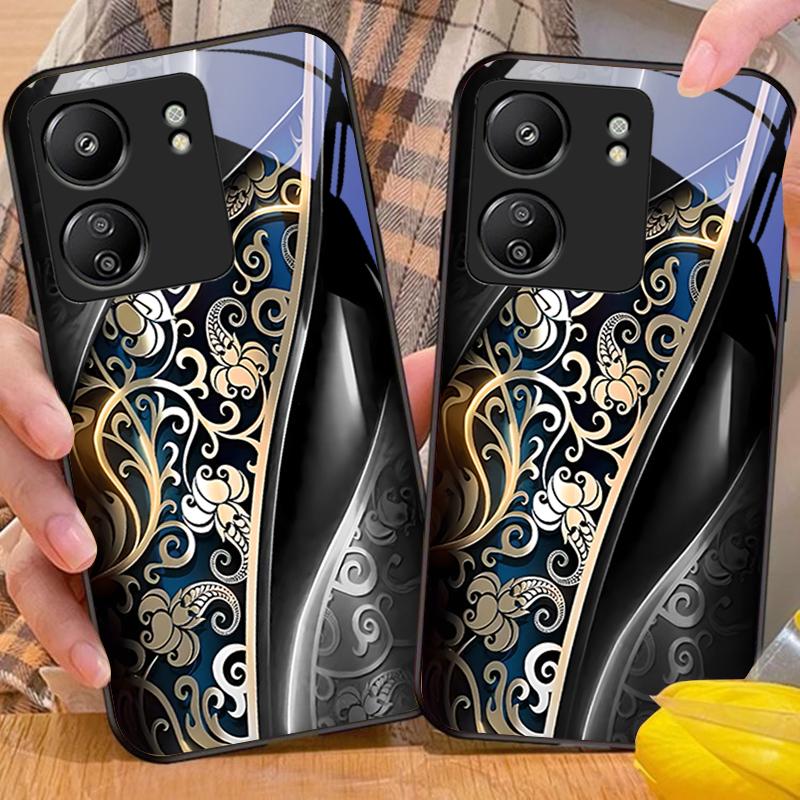 Jinmai Rød Lilla Til Xiaomi Redmi 13C Note13 12 Pro Plus 5G Note 9 13T Pro POCO X6 F5 F6 Sort Hærdet Glas Telefoncover