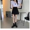 2025 Black Plus Size High Waist Slimming A-Line Slit Short Skirt for Women