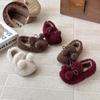 Girls' Plus Velvet Cotton Shoes - Winter 2025 Fur Ball Loafers with Soft Sole for Babies and Children