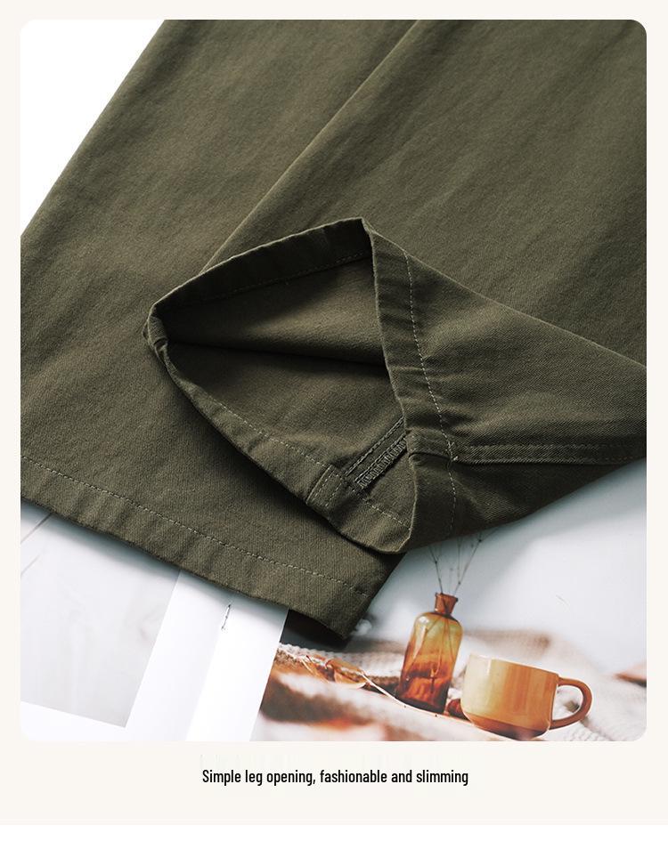 Women's Spring/Summer Army Green Wide-Leg Balloon Pants - Petite, Casual, Pure Cotton, Straight Leg