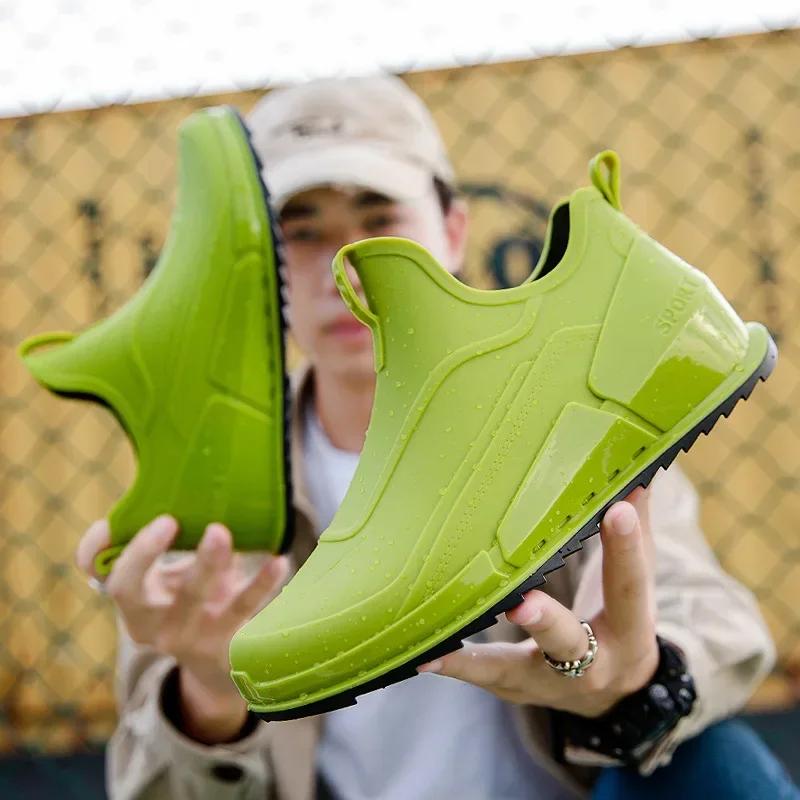 Herren kurze Regenstiefel modische Outdoor-wasserdichte Schuhe niedriger Schaft rutschfest abriebfest Küchenschuhe Angel-Gummistiefel