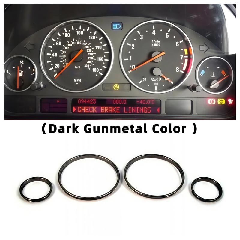 for BMW 5 Series E39 M5 E38 X5 E53 Dark Gunmetal Chrome Speedometer Gauge Dial Ring Bezel Trim 4PCS