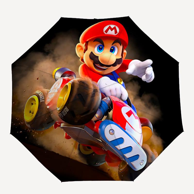 

1pc Mario Kart Racing Automatic Folding Umbrella with 8 Bones, 3-Fold Compact Umbrella, Compact Design On-the-Go Essential, casual outdoor a