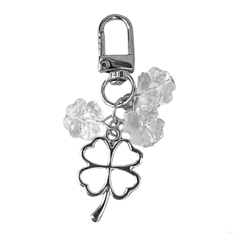 Lucky Four Leaf Clover Keyring Metal Pendant Glass Crystal Beaded Keychain Women's Handbag Lucky Pendant Fashion Gift Jewelry