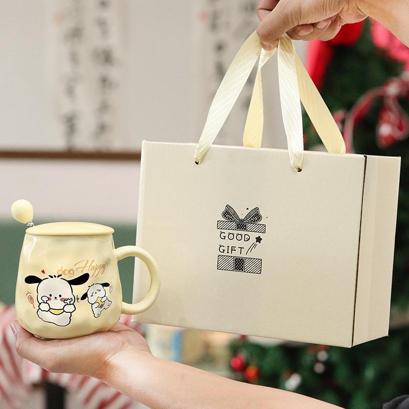 Cute Puppy Mug Gift Box Home Water Cup High-value Large Capacity Ceramic Cup with Cover Spoon