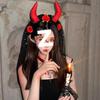 Red Rose Devil Horn Mesh Headband - Halloween Dark Style