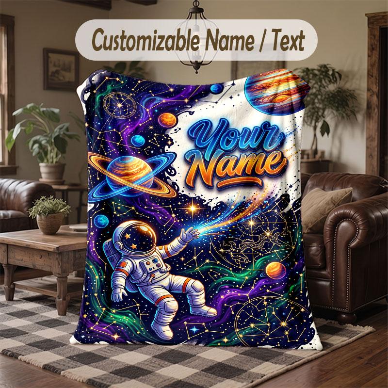 Coperta Cosmica a Tema Spaziale con Nome Personalizzato Testo Coperta Personalizzata Morbida Accogliente per Casa Divano Letto