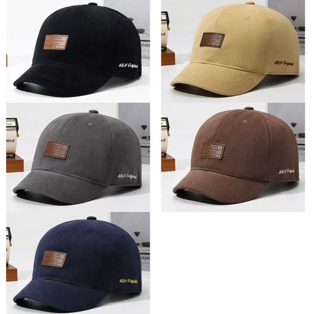 Adjustable Back Strap Leather Patch Baseball Cap Short Brim Streetwear Cap Dad Hat  For Women Men