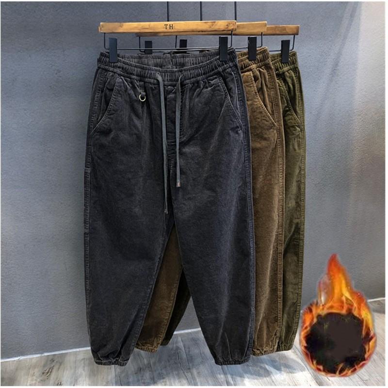 Herren Winter Retro Cordhose Lässig mit Fleece Futter, Bündchen, Elastischer Bund, Locker Geschnitten Arbeitskleidung Hose, Herbst Einzelstück Hose
