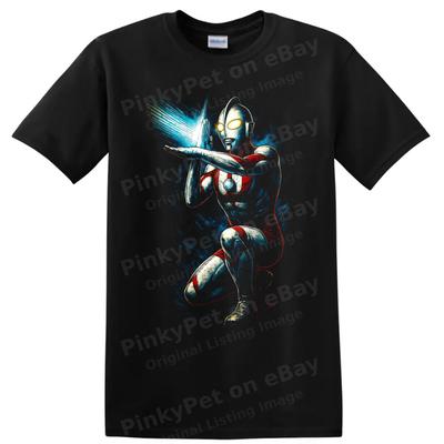 T-shirt Ultraman Pose de Héros d'Action Bleu Rouge Éclair Tee