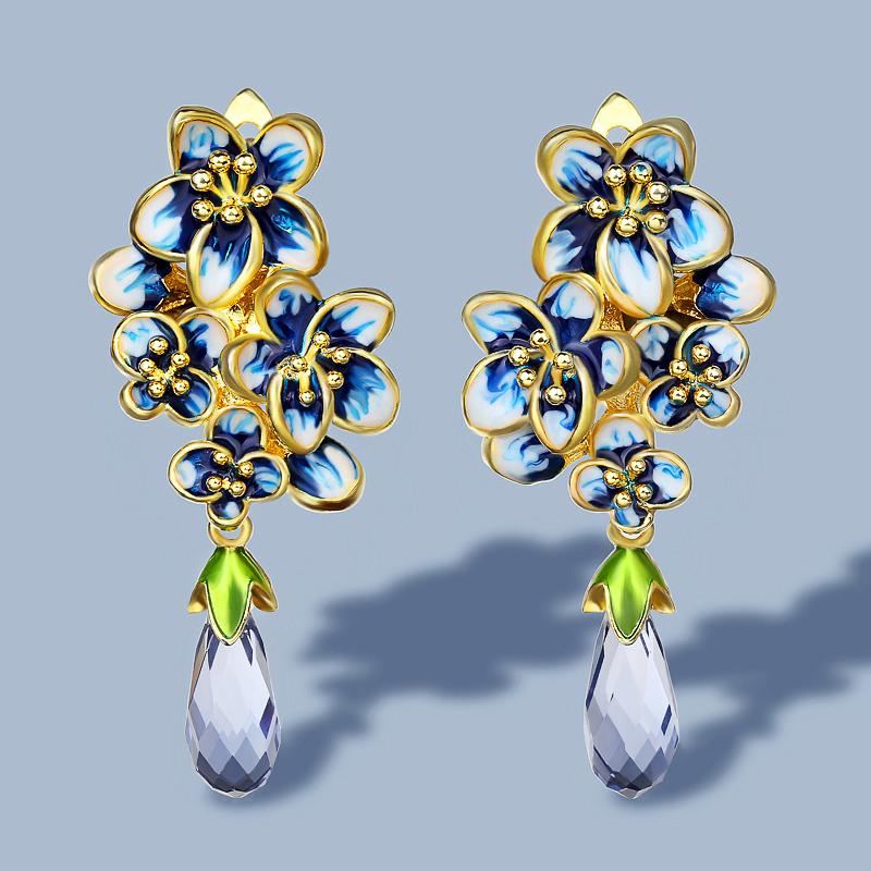 Silver Elegant And Exquisite Blue Floral Blue Drop Earrings Female Wedding Engagement Party Jewelry Gift