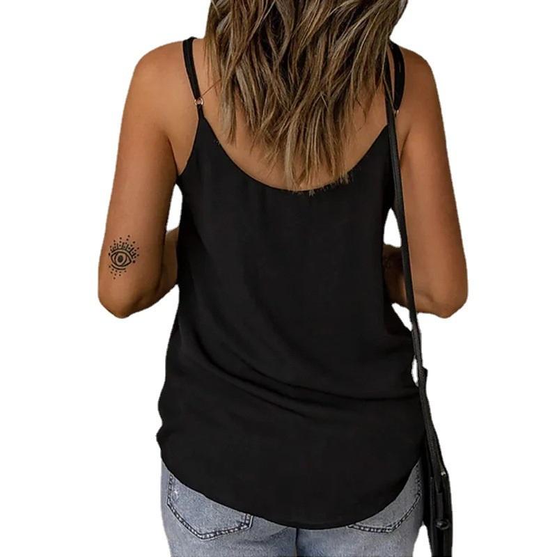 Solid Color Spaghetti Straps Mesh V-neck Splicing Camisole Small Tank Tops Female