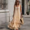 Bohemian Dress Summer Ruffle Tiered Swing for Women, Boho Beach Wrinkle-resistant Skirt Flowy Maxi Sundress, Sleeveless A-line Loose Long