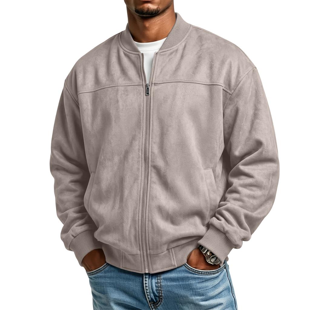 Men's Casual Long Sleeve Zip Up Baseball Jacket with Stand Collar and Pockets