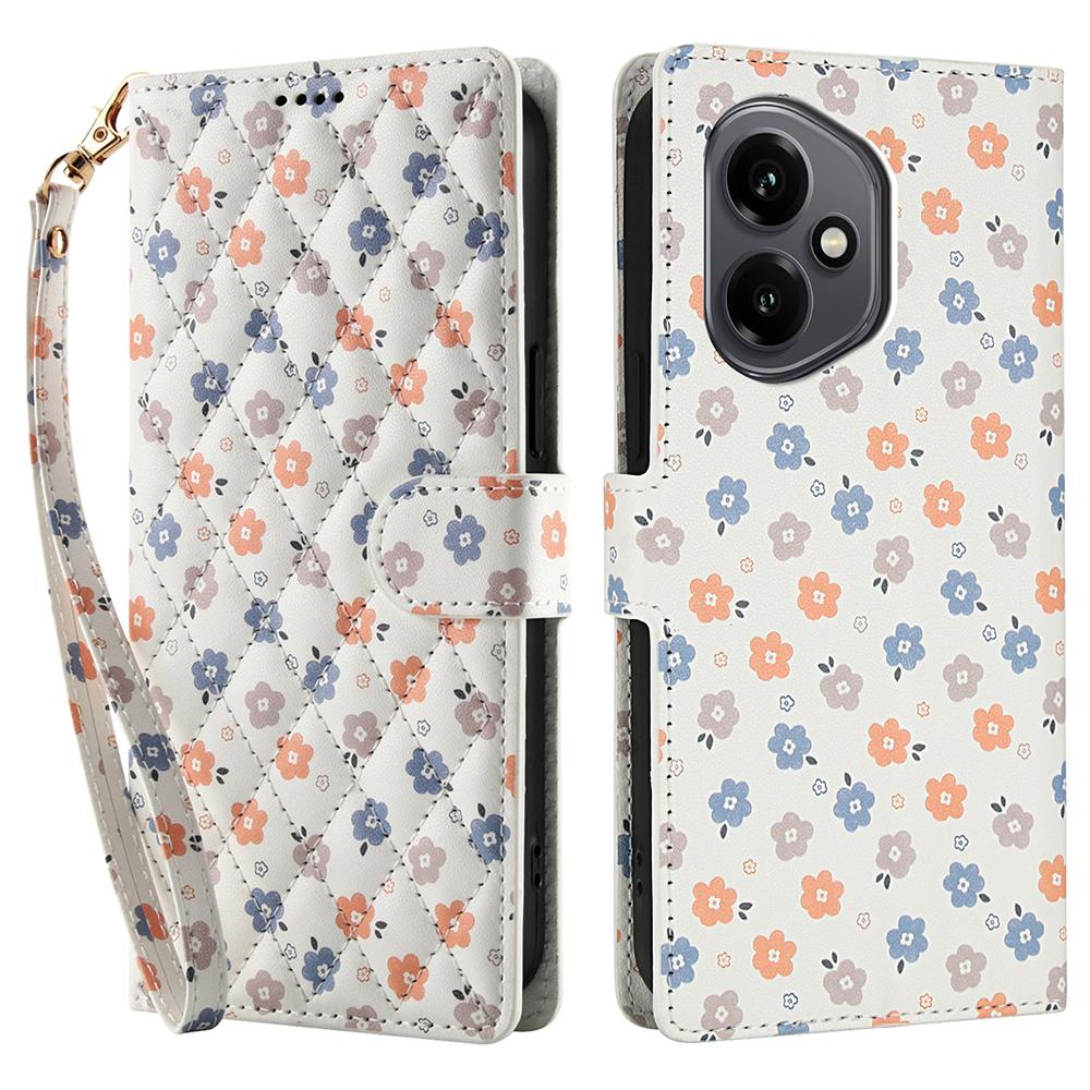 Für Honor 400 5G (Global) Brieftasche Hülle Rhombisches Blumendesign Leder Klapphandyhülle mit Riemen