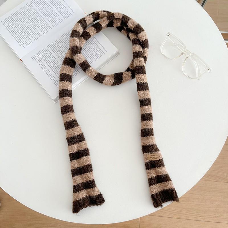 Handcrafted Knit Colorblock Scarf Unisex Japanese Minimalist Chic Wrap Warm Winter Accessory 170cm