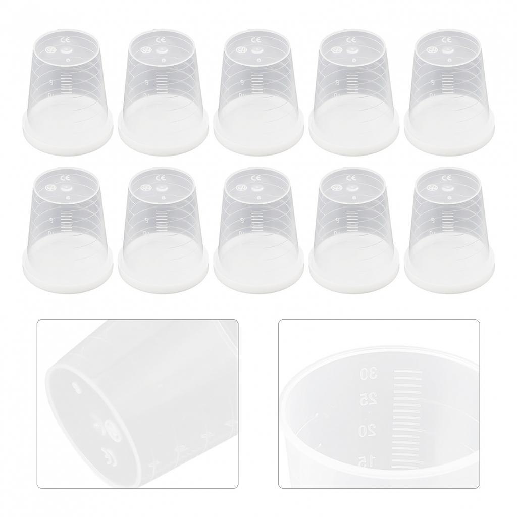 Mätbägare för medicin Behållare 40/28 mm 10 st Mått graderad Med lock 30 ml
