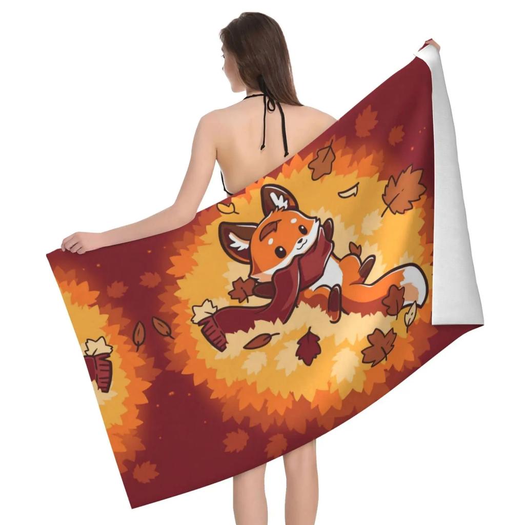 Animal Fox Microfiber Beach Towel Autumn Forest Maple Leaf Bathroom Towel Women Kids Gifts Quick Dry Travel Home Decor Camping