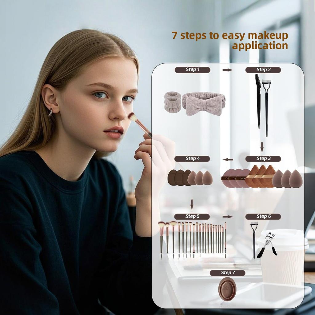 Nowy 30-częściowy zestaw pędzli do makijażu w kolorze kawy 46-częściowy zestaw puszki do pudru narzędzia kosmetyczne duży zestaw
