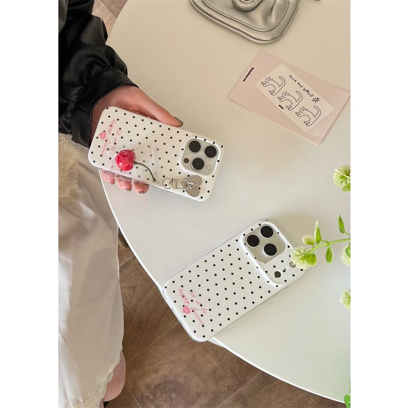 High-End 3D Cherry Pendant Polka Dot Phone Case for iPhone 17, 16 Pro Max, 15, 14