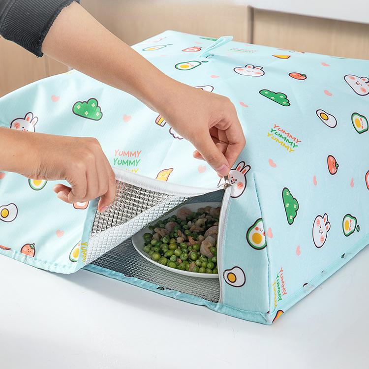 Large Food Cover Insulated Dishes Home Vegetable Meat Winter Thickened Heating Table Collapsible Zip Tent Food Warm Cover for Camping Picnics BBQ