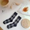 Calzini da donna a mezza gamba con motivo argyle, Primavera/Autunno, Stile Giapponese Retrò Color Caffè