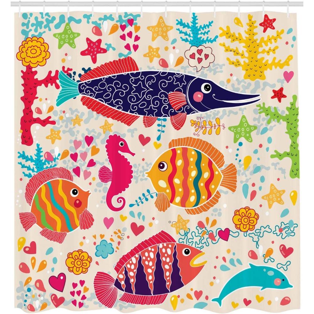 Ocean Life Shower Curtain: Vibrant Fish, Seahorses, Starfish, Dolphins, And Corals For A Nautical Bathroom Decor