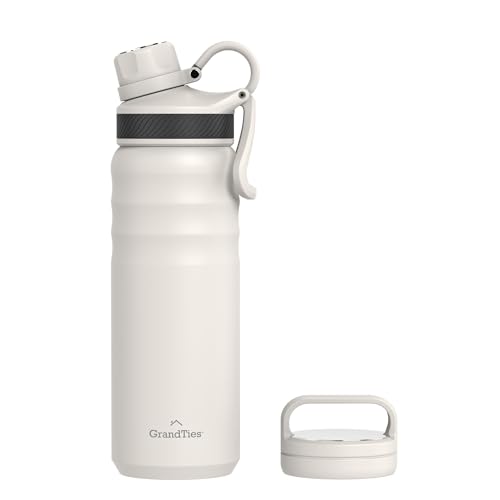 

GRANDTIES Vacuum Insulated Stainless Steel Water Bottle, Wide Mouth, 709ml, with Two Lids, Direct Drinking, Keeps Hot or Cold Water Hot for 12 Hours,