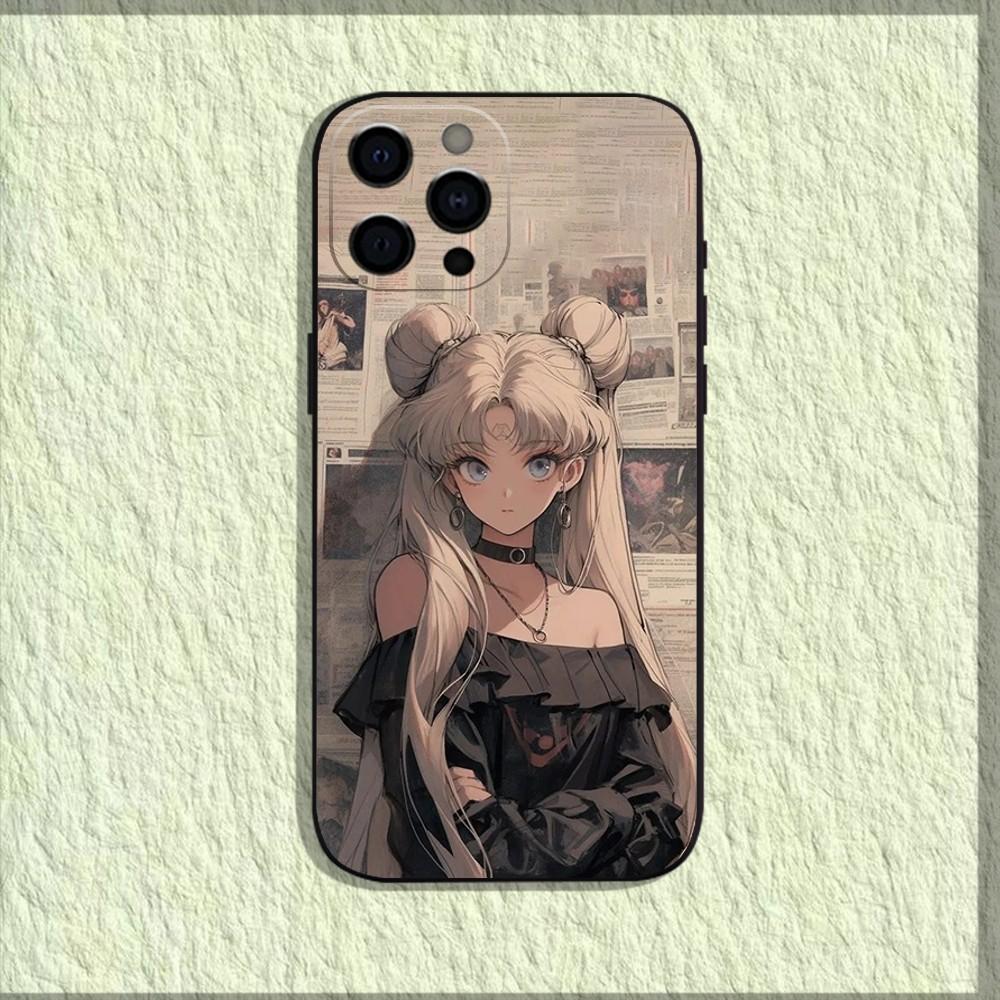 Anime S-Sailor-M-Moon Phone Case For iPhone 16,15,14,13,12,11,Pro,X,XS,Max,XR,Plus,Mini Soft Black Cover