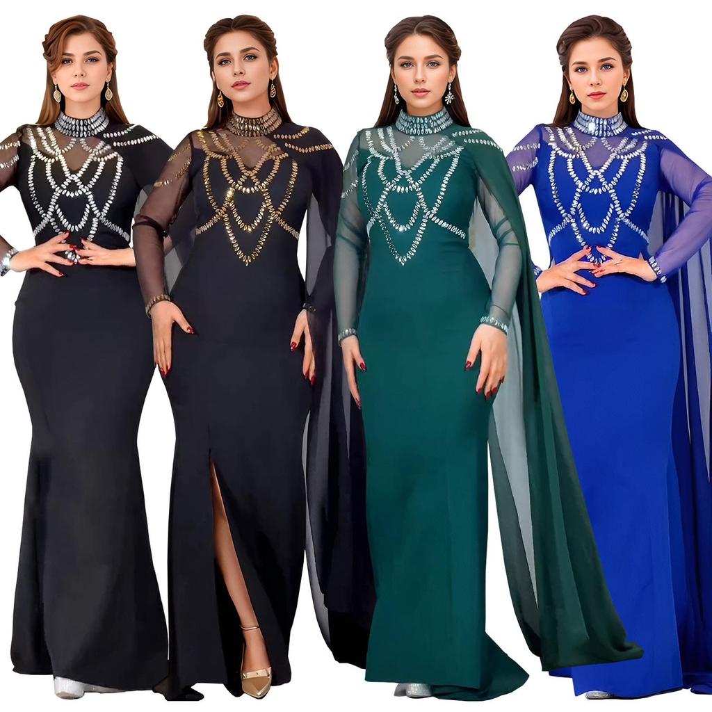 Women's Fashion Slim-fit Rhinestone Shawl Dress - Elegant European & American Style