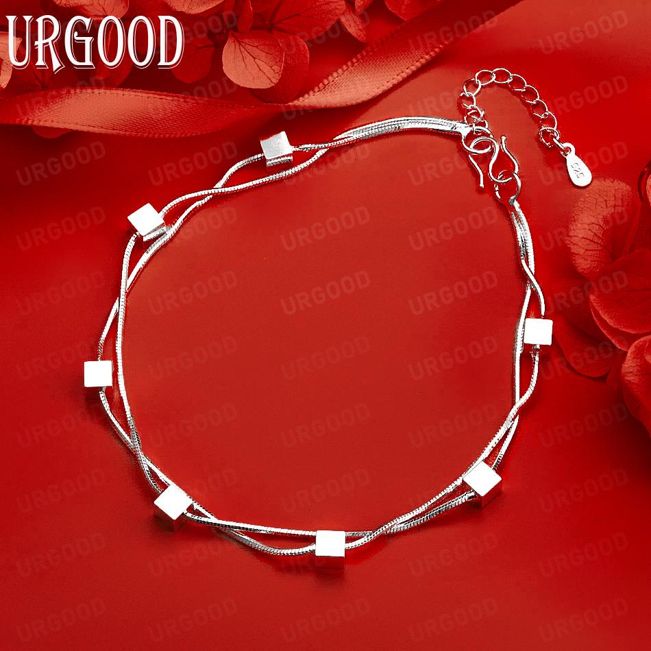 925 Sterling Silver Fashion Jewelry Square Snake Chain Bracelet 20CM