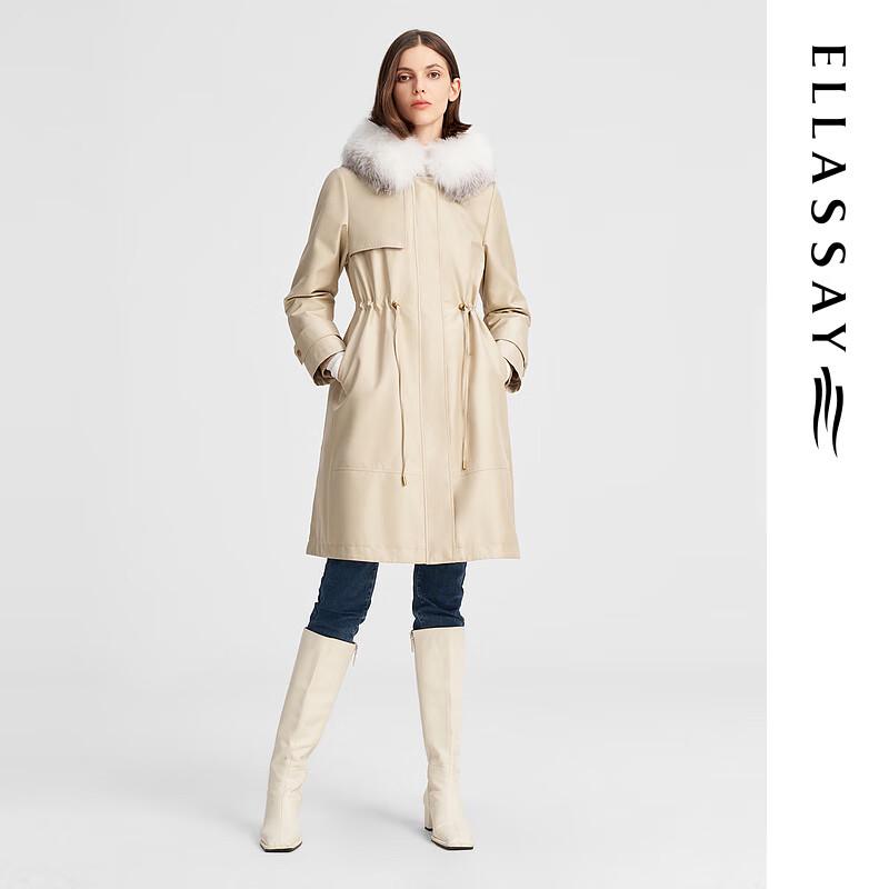 

ELLASSAY Women s Elegant Goose Down Jacket with Snow Fox Fur Collar S