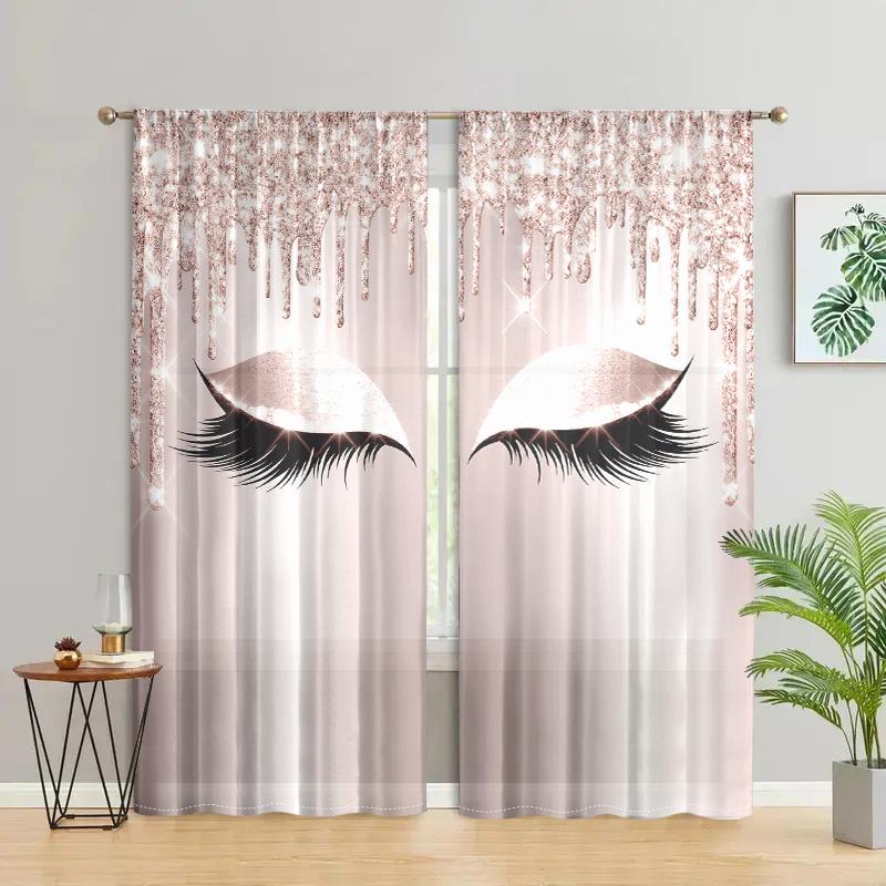 2 Pieces, Sparkling Eyelash Patterned Curtains, Seasonal Home Decoration, Used for Living Room and Bedroom