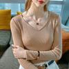 Threaded bottoming shirt women's new women's temperament v-neck long-sleeved t-shirt elastic inner waist top
