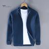 Fall Winter Men Coat Zipper Closure Knitted Cardigan Stand Collar Long Sleeves Solid Color Thick Elastic Loose Striped Texture Daily Wear Knit Jacket