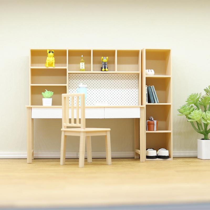 1 Set 2025 New 1/12 Dollhouse Miniature Study Room Furniture Kit Bookshelf Desk and Chair Toy for Children Gift