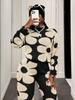 Women's Fall/Winter Floral Knit Jacquard Sweater Set: Long Sleeve Top & Pants