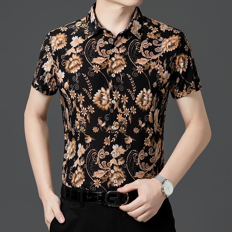 Men's Summer Ice Silk Jacquard Business Casual Wrinkle-Free Short-Sleeve Cardigan