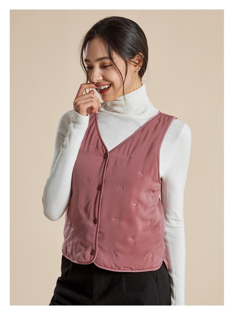 Haosangyuan Warm Mulberry Silk Embroidered Vest for Autumn and Winter