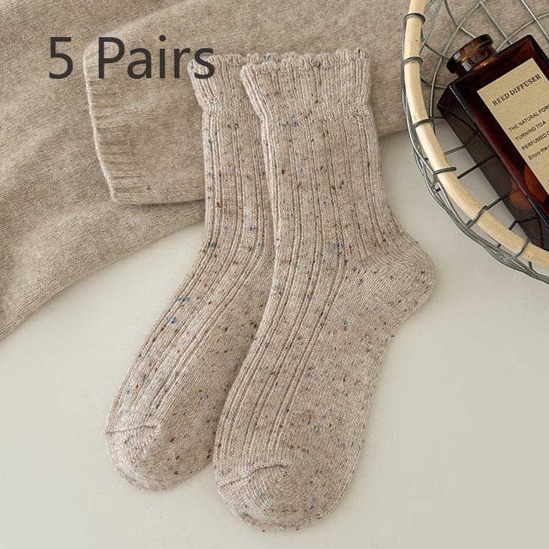 

5 Pairs of Female Autumn and Winter Lace Lovely Warm Wool Pile Pile Socks 5 Pairs